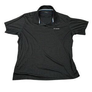 Columbia Mens Polo Shirt Large Short Sleeve Casual Travel Black Striped Classic